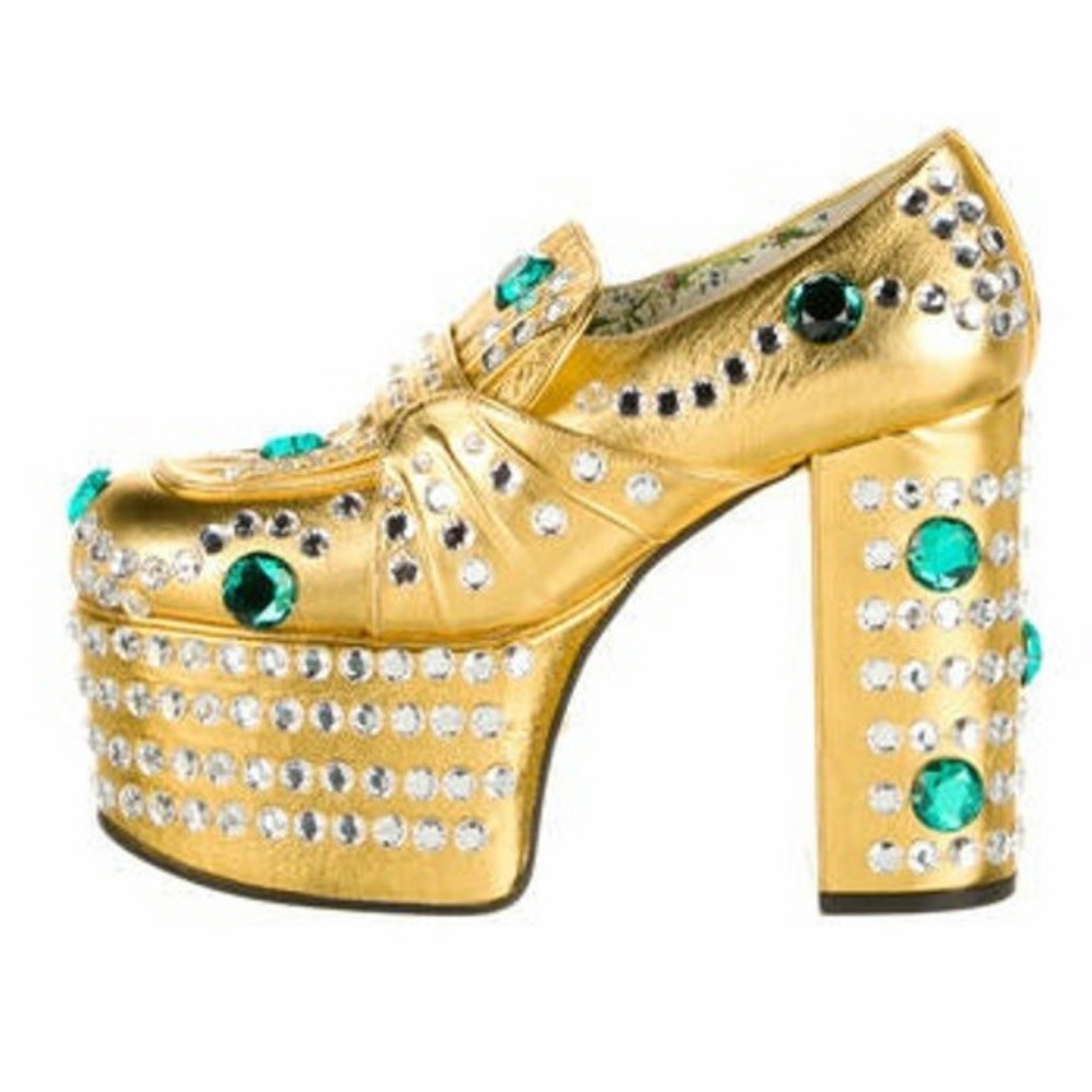 FINAL PRICE. Gucci Rhinestone Leather Platform Heels - Picture 2 of 8